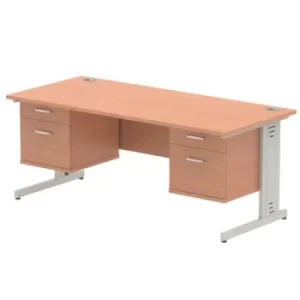 Image of Impulse 1800 Rectangle Silver Cable Managed Leg Desk Beech 2 x 2 Drawer Fixed Ped