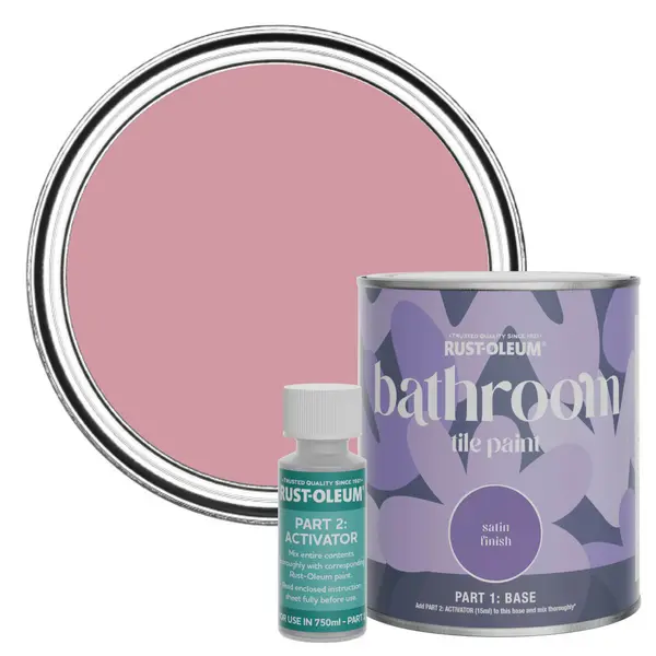 Image of Rust-Oleum Bathroom Tile Paint, Satin Finish - Dusky Pink 750ml -
