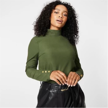 Image of Biba BIBA High Neck Ribbed Jersey Top - Khaki