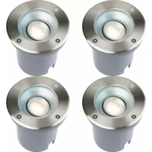 Image of 4 pack Recessed Outdoor IP67 Round Ground Light - 50W GU10 - Stainless Steel
