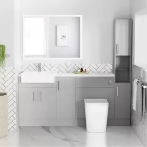 Image of 1800mm - 2100mm Grey Toilet and Sink Unit with Tall Cabinet Matt Worktop and Chrome Fittings - Coniston
