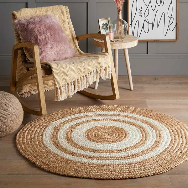 Image of Esselle Altrincham 90x90cm Bleached Jute Circle Rug