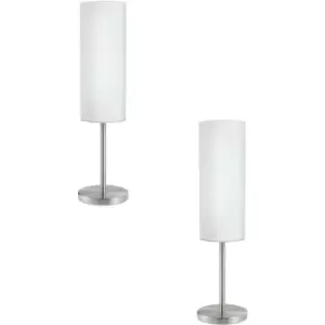 Image of 2 PACK Table Lamp Colour Satin Nickel Shade White Painted Satin Glass E27 1x60W