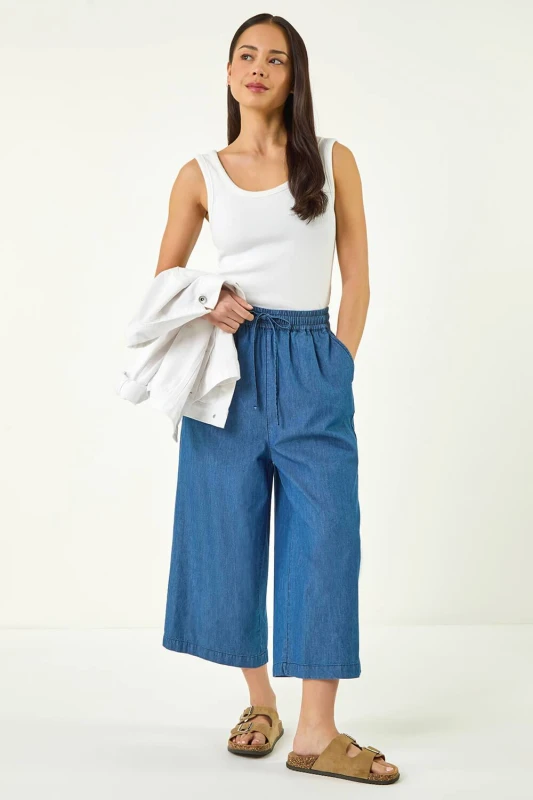 Image of Roman Womens Petite Washed Denim Look Trouser in Indigo Size: 12 Indigo Female 12