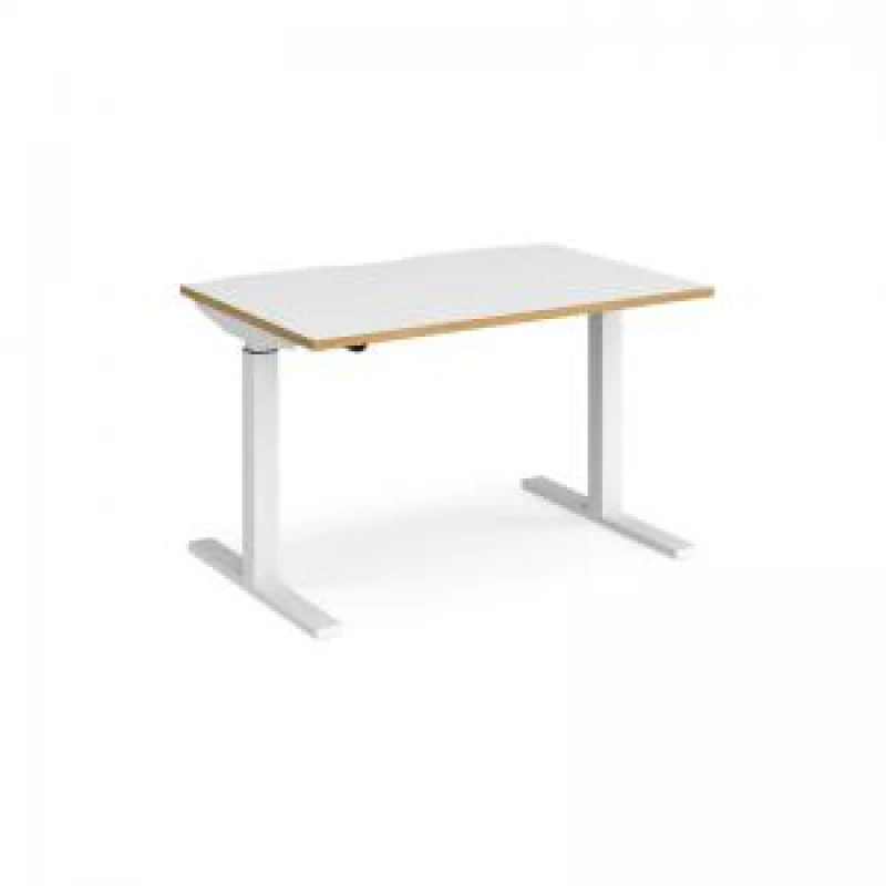 Image of Elev8 Height Adjustable Desk Rectangular Desk 1200mm White/Oak Tops With White Frames 800mm Depth Elev8 Mono White/Oak EVM-1200-WH-WO