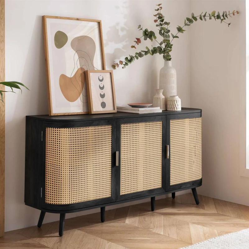 Image of Birlea Noah Rattan and Black 3 Door Sideboard