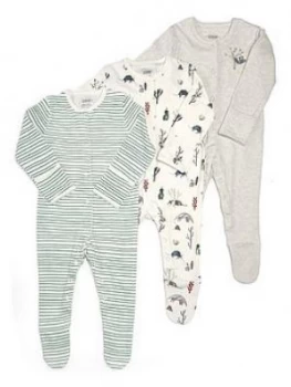 Image of Mamas & Papas Outback Sleepsuits 3 Pack Baby Boys