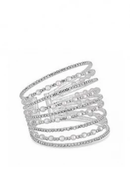 Image of Mood Silver Plated Pearl And Crystal Wide Cuff Bracelet