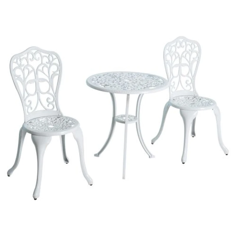 Image of Outsunny 3 Pieces Antique Garden Bistro Set for 2 with Umbrella Hole, White White