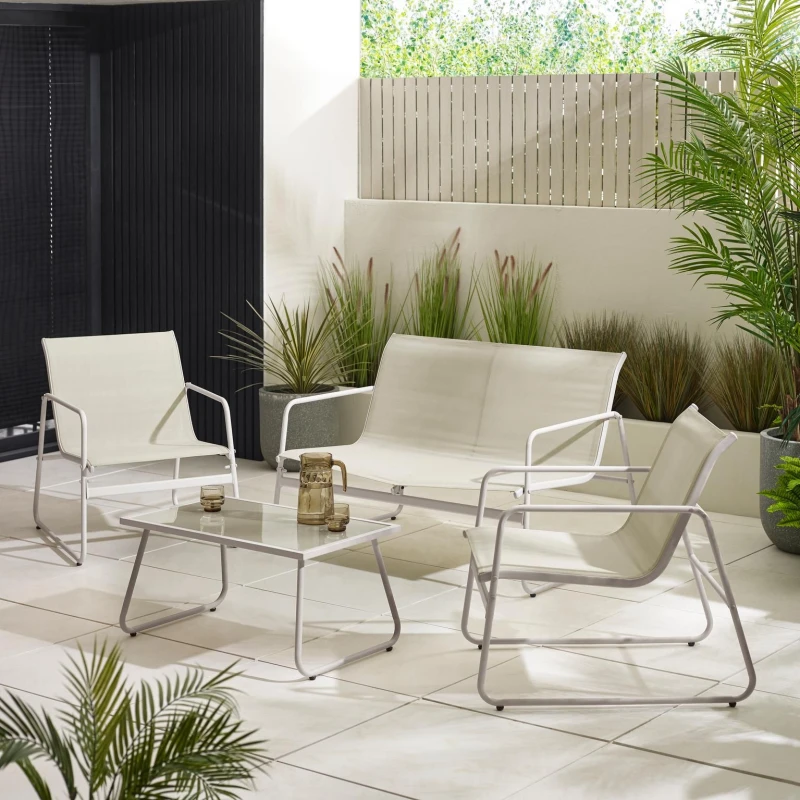 Image of FurnitureboxUK FurnitureboxUK Naxos 4 Seat Outdoor Conversation Set With Chairs, Sofa & Table in Cream Cream One Size Unisex 5056784305485