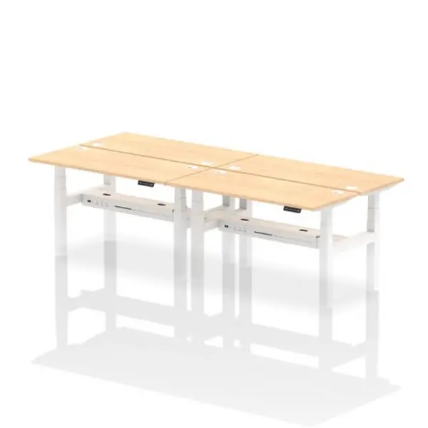 Image of Air Air Back-to-Back 1400 x 600mm Height Adjustable 4 Person Bench Desk Maple Top with Cable Ports White Frame HASCP4P14600MPEW