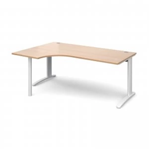 Image of TR10 Left Hand Ergonomic Desk 1800mm - White Frame Beech Top