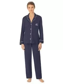 Image of Lauren by Ralph Lauren Notch Collar Modal Soft Touch Long Pyjama Set - Navy, Size L, Women