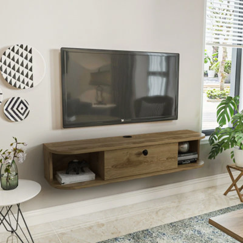 Image of Decorotika Ibarra Floating Wall Mounted TV Cabinet For TVs Up To 55" - Oud, Brown IBA47FTS02