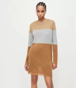 Image of AllSaints Womens Cosima Stripe Mini Dress, Gold/silver/bronze, Size: S