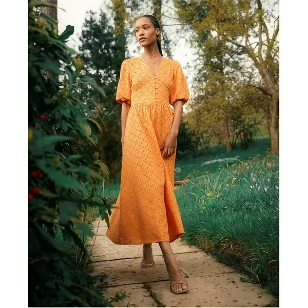 Image of Barbour Kelley Broderie Anglaise Midi Dress - Orange 12