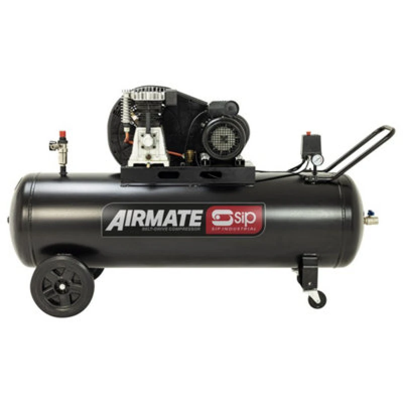 Image of Sip Bd 3Hp 200 Litre Belt Drive Compressor - L41 X W158 X H82cm - Black