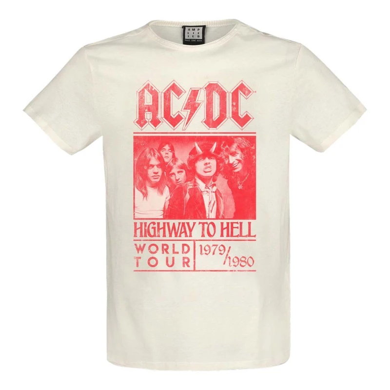 Image of Amplified Amplified Men Highway To Hell AC DC T-Shirt in White Size: X-Small White XS Male 5063107764041