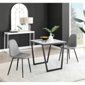 Image of Furniture Box Carson White Marble Effect Square Dining Table and 2 Grey Corona Black Leg Chairs