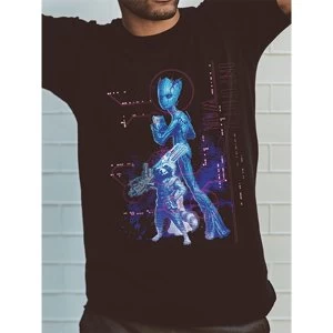 Image of The Avengers Infinity War - Neon Groot Mens Small T-Shirt - Black