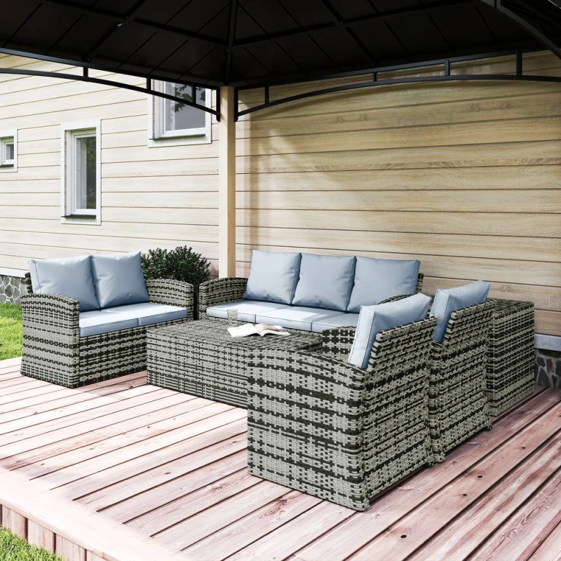 Image of Outsunny 6 PCS Patio Rattan Sofa Set Conversation Furniture Grey Grey