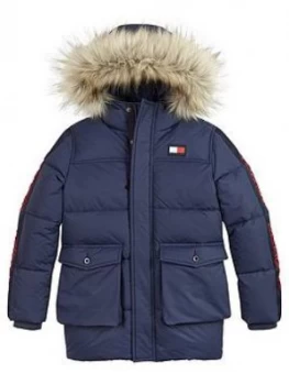 Image of Tommy Hilfiger Boys Faux Fur Trim Arctic Tape Parka - Navy