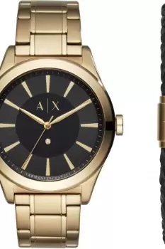 Image of Mens Armani Exchange Leather Bracelet Gift Set Watch AX7104
