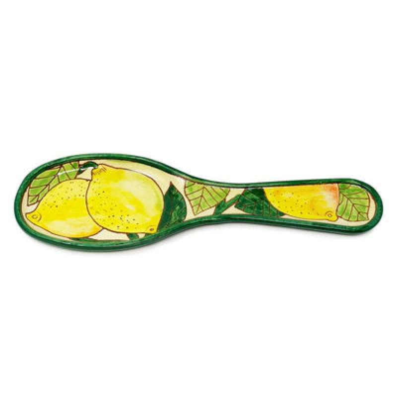 Image of Verano Spanish Ceramics Signature Lemons Hand Painted Ceramic Kitchen Dining Utensil Spoon Rest (L) 28cm Multi unisex