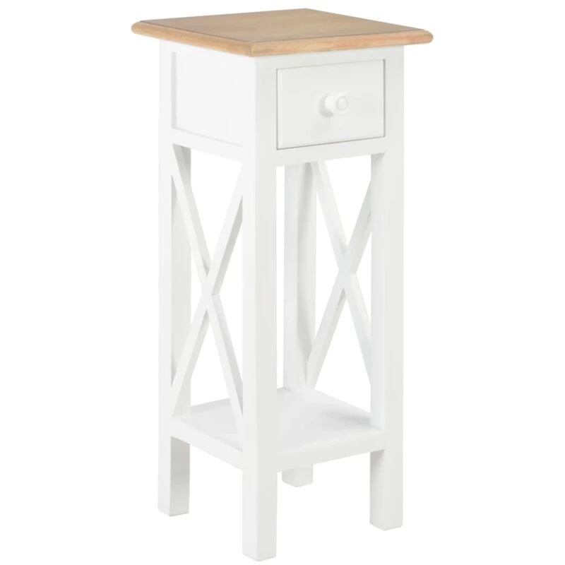 Image of vidaXL Side Table White Wood Bedside Storage Cabinet Telephone Nightstand