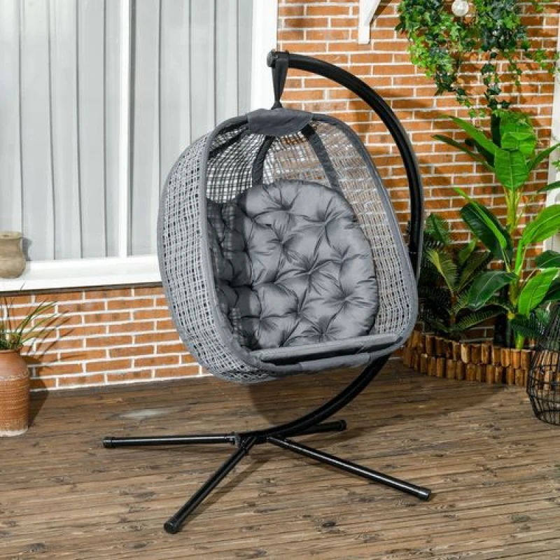 Image of Outsunny Hanging Swing Chair w/ Thick Cushion - Dark Grey 84A-299V70CG