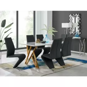 Image of Taranto White High Gloss Dining Table and 6 Black Willow Chairs - Black