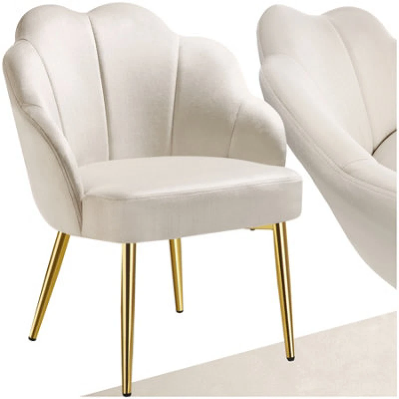 Image of Tectake 1 Accent Chair Hellen - Velvet Cover, Padded, Extra-Wide Shell-Shaped Backrest - Cream/gold