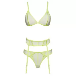 Image of I Saw It First Mesh Seam Detail 3 Piece Lingerie Set - Yellow