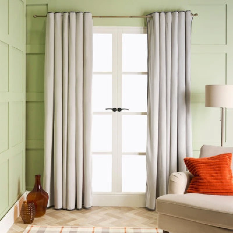 Image of OHS OHS Piped Edge Velvet Curtains Thermal Eyelet Blackout in Grey Size: 168cm width x 229cm drop Grey 168cm width x 229cm drop Unisex 5027434232215