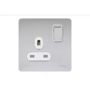 Image of Schneider Electric Ultimate Screwless Flat Plate - Switched Single Power Socket, 13A, GU3410WPC, Polished Chrome with White Insert