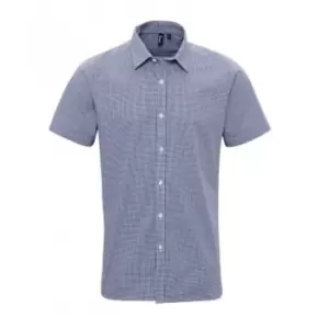 Image of Premier Mens Gingham Short Sleeve Shirt (M) (Navy/White)