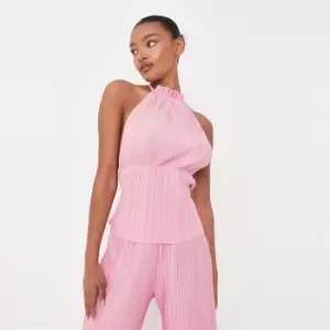 Image of Missguided Plisse Halter Neck Backless Top - Pink