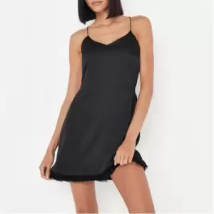 Image of Missguided Trim Satin Night Dress Co Ord - Black