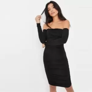 Image of Missguided Brdt Slnky Ruched Mini Dress Dbl Lyr - Black