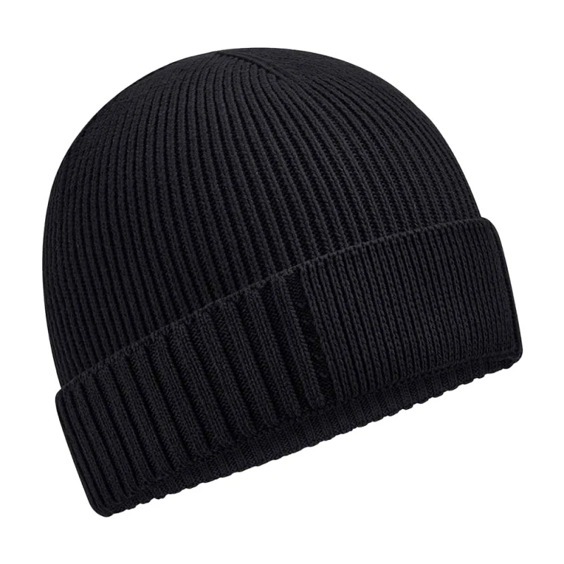 Image of Beechfield Beechfield Men Cotton Engineered Patch Beanie in Black One Size Male 5063425890514