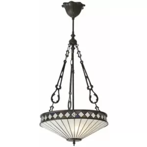 Image of Tiffany Glass Hanging Ceiling Pendant Light Bronze & Natural Lamp Shade i00129