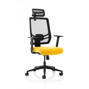 Image of Ergo Twist Bespoke Fabric Seat Senna Yellow Mesh Back with Headrest