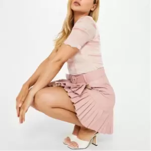 Image of I Saw It First Faux Leather Belted Mini Skirt - Pink