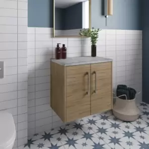 Image of Hudson Reed Juno Wall Hung 2-Door Vanity Unit with Bellato Grey Worktop 600mm Wide - Autumn Oak