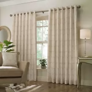 Image of Paoletti Horto Embroidered Ringtop Eyelet Curtains (Pair) Polyester Natural (117X183Cm)