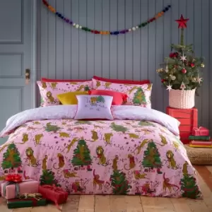 Image of Purrfect Christmas Duvet Cover Set Pink/Lilac, Pink/Lilac / Super King