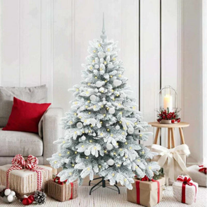 Image of vidaXL Artificial Christmas Tree with 150 LEDs, White Balls Snow Flocked Green 150cm PE and PVC, Green 3397604