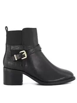 Image of Dune London Dune Pout Leather Block Heel Ankle Strap Boots - Black, Size 4, Women