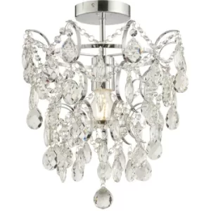 Image of Endon Alisona Elegant Decorative Bathroom Semi Flush Chandelier Chrome Plated with Clear Faceted Crystals, IP44