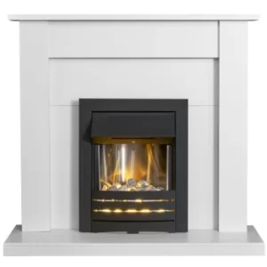 Image of Adam Sutton Fireplace in Pure White with Helios Electric Fire In Black, 43 Inch